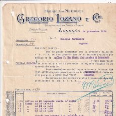 Cartas comerciales: GREGORIO LOZANO Y CIA. FÁBRICA DE MUEBLES. LOGROÑO. 1928