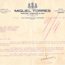Cartas comerciales: VILLAFRANCA DEL PANADÉS - MIGUEL TORRES - COSECHERO Y EXPORTADOR DE VINOS - CARTA - 02.11.1942