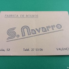 Cartas comerciales: TARJETA COMERCIAL FÁBRICA DE BOLSOS S. NAVARRO VALENCIA