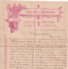 Cartas comerciales: CARTA. JOSÉ ARIAS LOMBARDERO. ULTRAMARINOS, VINOS Y CEREALES. LAJOSA, LAXOSA, LUGO. 1906