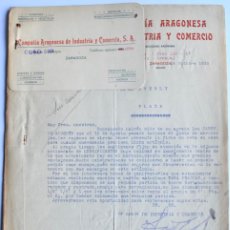 Cartas comerciales: TARJETA, CARTA COMERCIAL Y PRECIOS ”COMPAÑÍA ARAGONESA DE INDUSTRIA Y COMERCIO S.A.”. ZARAGOZA, 1918