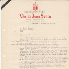 Cartas comerciales: CARTA COMERCIAL DE FÁBRICA DE MUEBLES VIUDA DE JUAN SERRA EN CALLE CANUDA DE BARCELONA