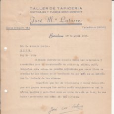 Cartas comerciales: CARTA COMERCIAL DE TALLER DE TAPICERÍA JOSÉ M. LATORRE EN CALLE CANUDA DE BARCELONA