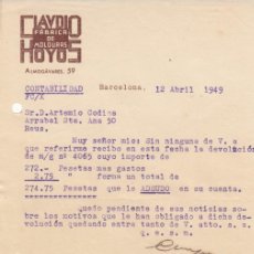 Cartas comerciales: CARTA COMERCIAL DE FÁBRICA DE MOLDURAS CLAUDIO HOYOS EN ACLLE ALMOGAVARES DE BARCELONA