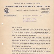Cartas comerciales: CARTA COMERCIAL DE CRISTALERÍAS PEDRET LLASAT EN BARCELONA