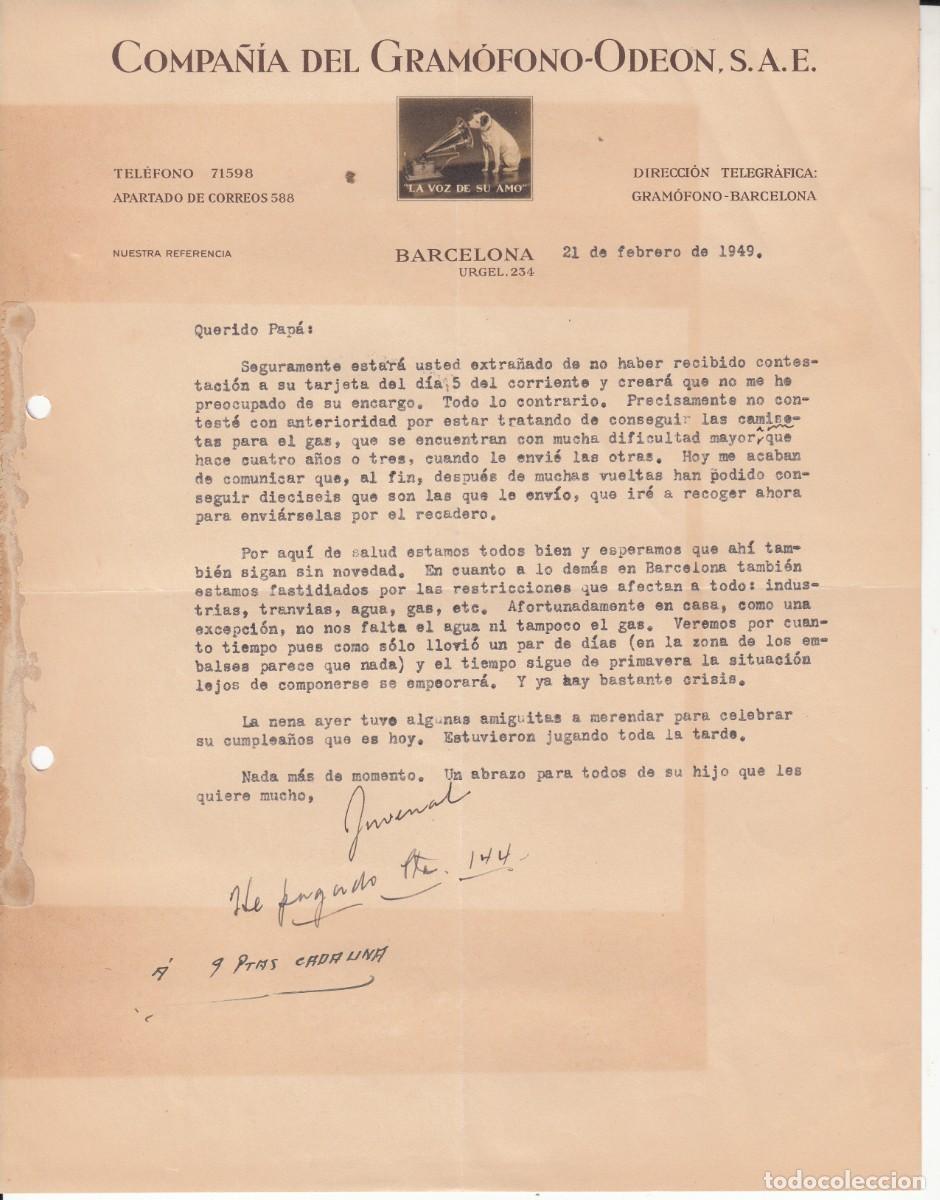 Cartas comerciales: CARTA COMERCIAL DE COMPA&Ntilde;IA DEL GRAM&Oacute;FONO ODE&Oacute;N EN BARCELONA - - Foto 1