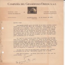 Cartas comerciales: CARTA COMERCIAL DE COMPAÑIA DEL GRAMÓFONO ODEÓN EN BARCELONA -