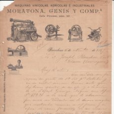 Cartas comerciales: 1897 CARTA COMERCIAL DE MÁQUINAS VINÍCOLAS MORATONA, GENÍS Y CIA EN BARCELONA