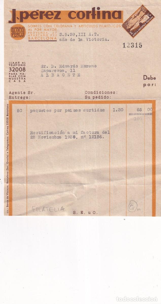 Gesch&auml;ftsbriefe: J. Perez Cortina. Art&iacute;culos para filat&eacute;licos. Barcelona.