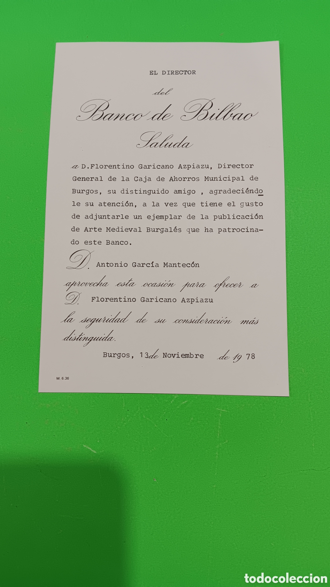 Cartas comerciales: &rdquo;&rdquo; SALUDA DE EL DIRECTOR DEL BANCO DE BILBAO &rdquo;&rdquo; ....1978.. - Foto 2