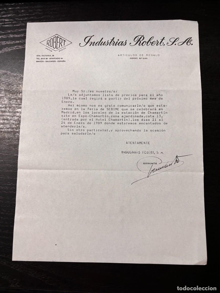 Cartas comerciales: CIRCULAR . INDUSTRIAS ROBERT S.A. MAHON - BALEARES, 1989 - Foto 1