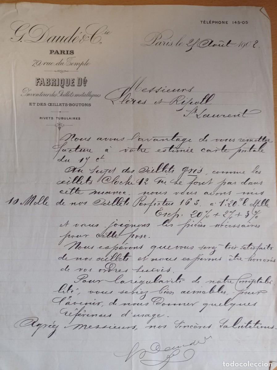 Cartas comerciales: G. Daud&eacute; Paris 1902 Francia - Foto 1