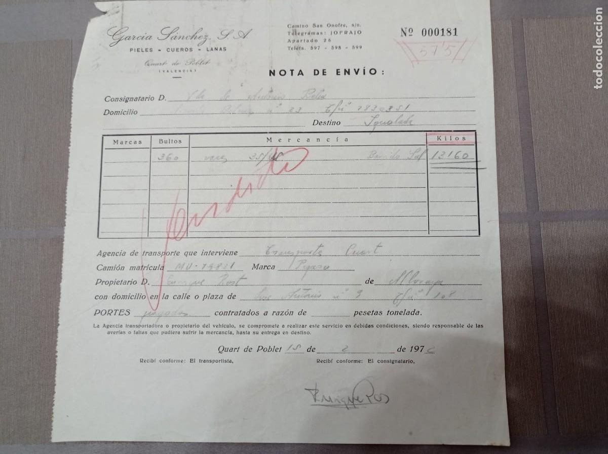 Cartas comerciales: Garc&iacute;a S&aacute;nchez Quart de poblet Valencia 1976 - Foto 1