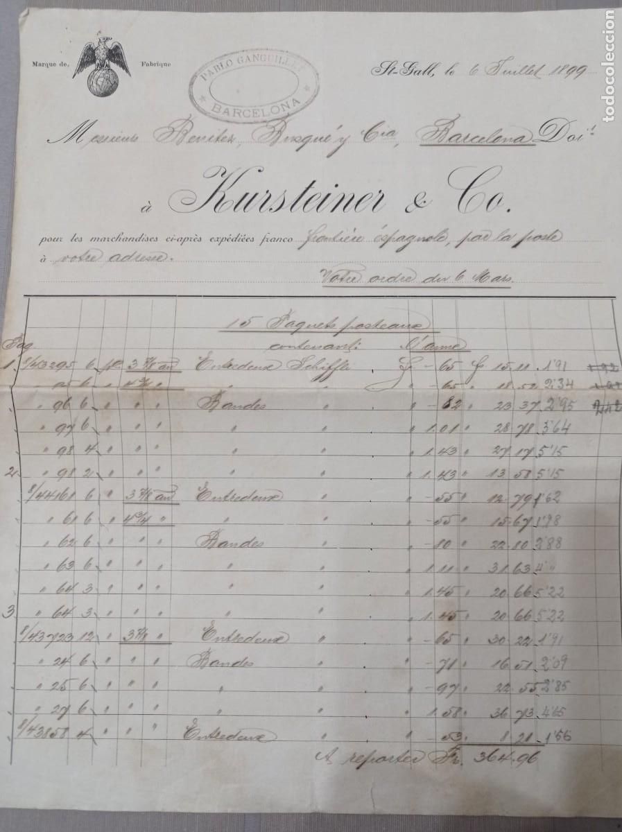 Cartas comerciales: Kursteiner St. Gall 1899 Suiza - Foto 1
