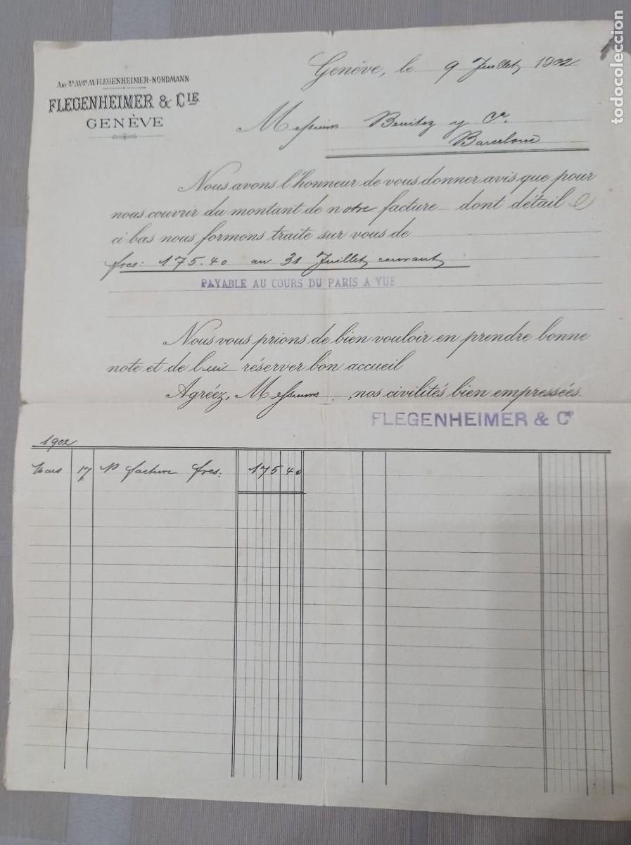 Cartas comerciales: Flegenheimer Gen&egrave;ve 1902 Suiza - Foto 1