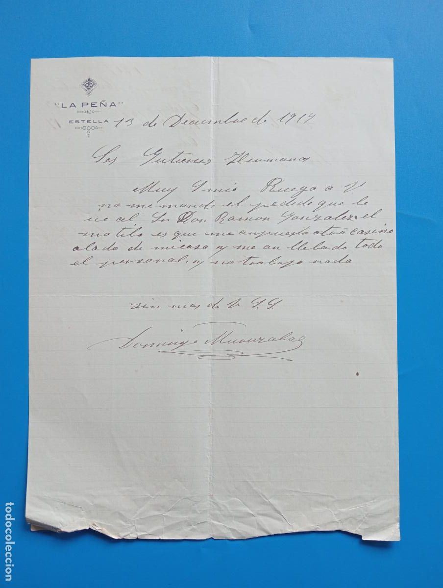 Cartas comerciales: CARTA COMERCIAL. ESTELLA, NAVARRA. 1914. LA PE&Ntilde;A. - Foto 1