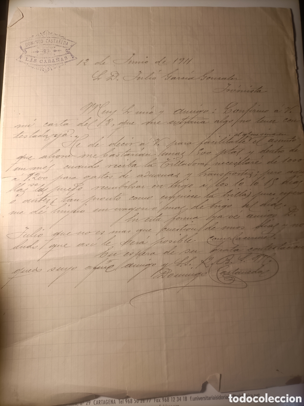 Cartas comerciales: Domingo Casta&ntilde;eda las caba&ntilde;as 1911 - Foto 1