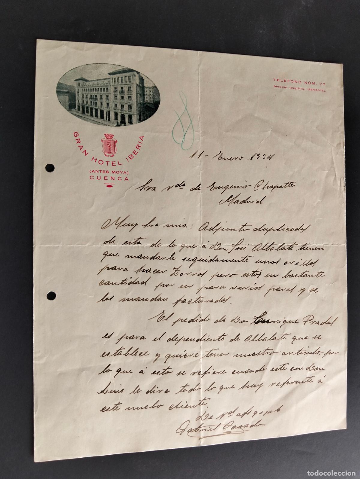 Cartas comerciales: CUENCA GRAN HOTEL IBERIA CARTA COMERCIAL 1934 - Foto 1