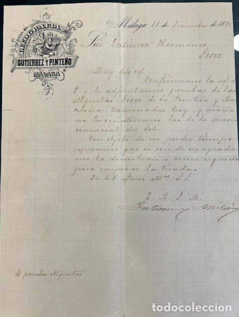 Cartas comerciais: LITOGRAF&Iacute;A GUTIERREZ Y PINTE&Ntilde;O, M&Aacute;LAGA DICIEMBRE 1896.