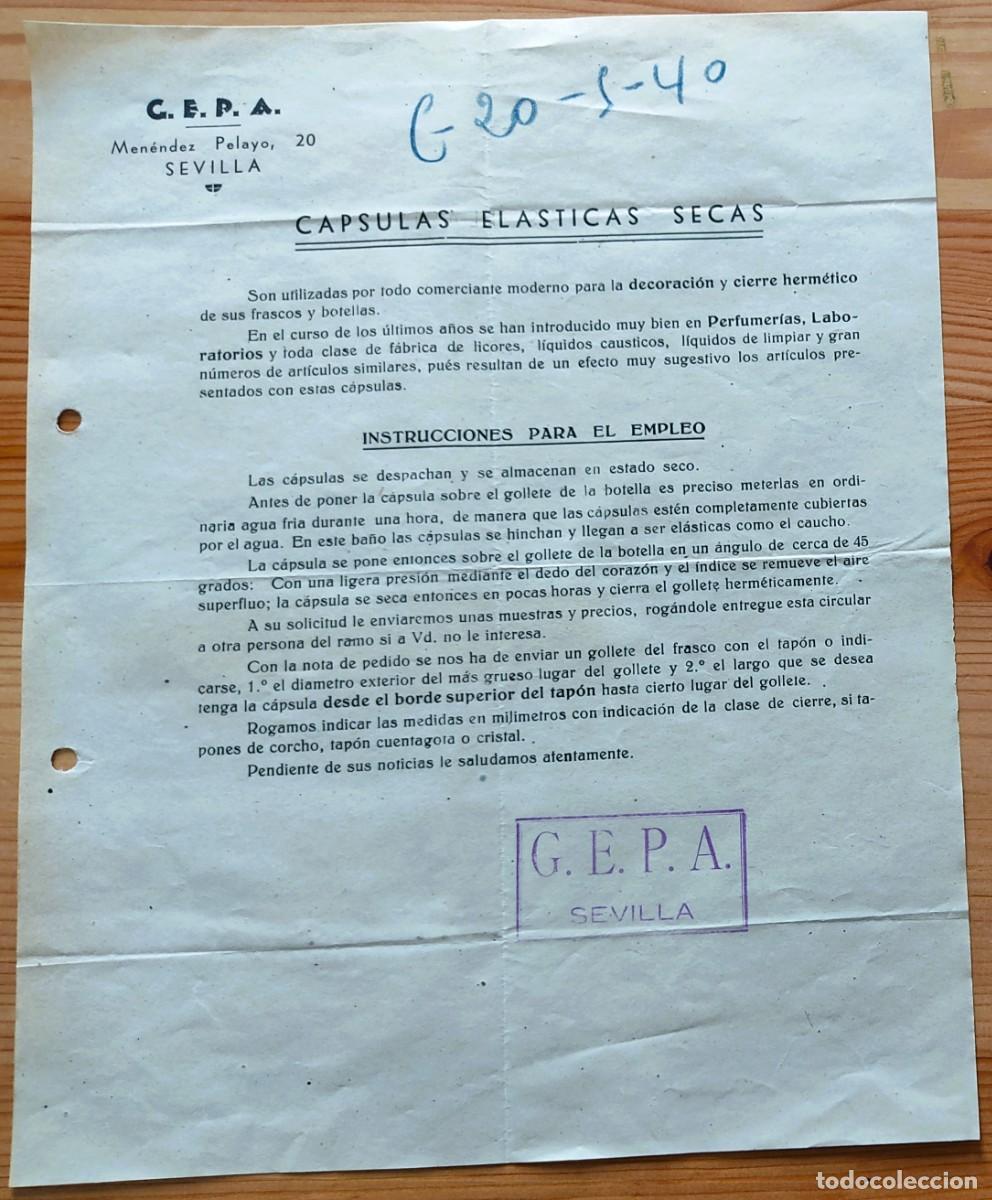 Cartas comerciales: SEVILLA A&Ntilde;O 1940 - C.E.P.A. - C&Aacute;PSULAS EL&Aacute;STICAS SECAS PARA BOTELLAS - Foto 1