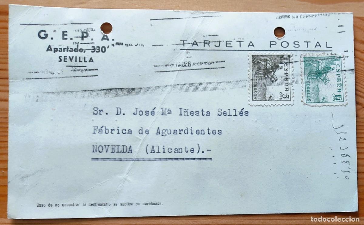 Cartas comerciales: SEVILLA A&Ntilde;O 1940 - TARJETA CIRCULADA C.E.P.A. - Foto 1