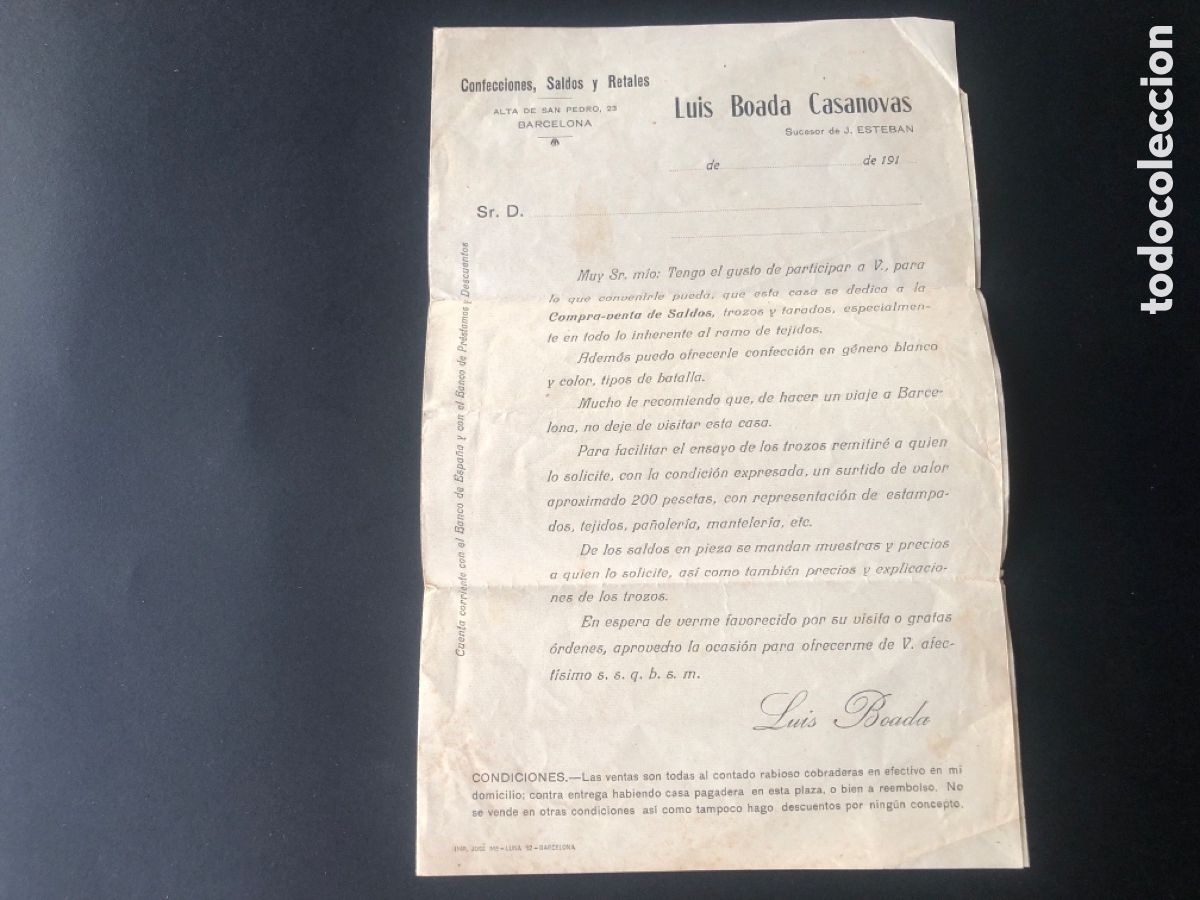 Cartas comerciales: Carta comercial Luis Boada Casanovas Barcelona - Foto 2