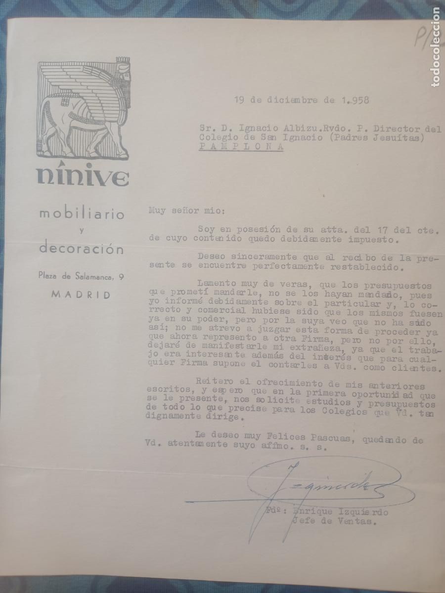 Cartas comerciales: N&iacute;nive, mobiliario y decoraci&oacute;n. Madrid 1958 - Foto 1