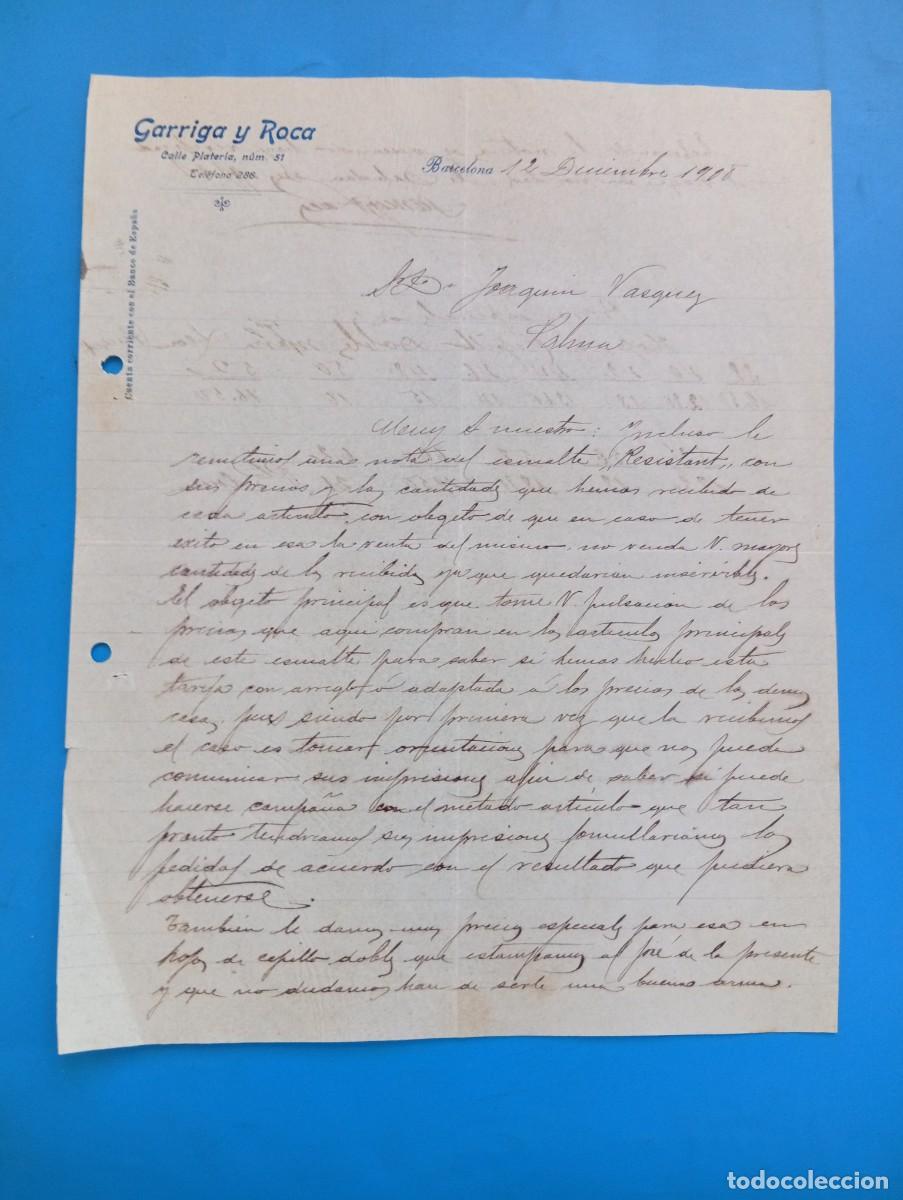 Cartas comerciales: CARTA COMERCIAL. BARCELONA. 1908. GARRIGA Y ROCA. - Foto 1