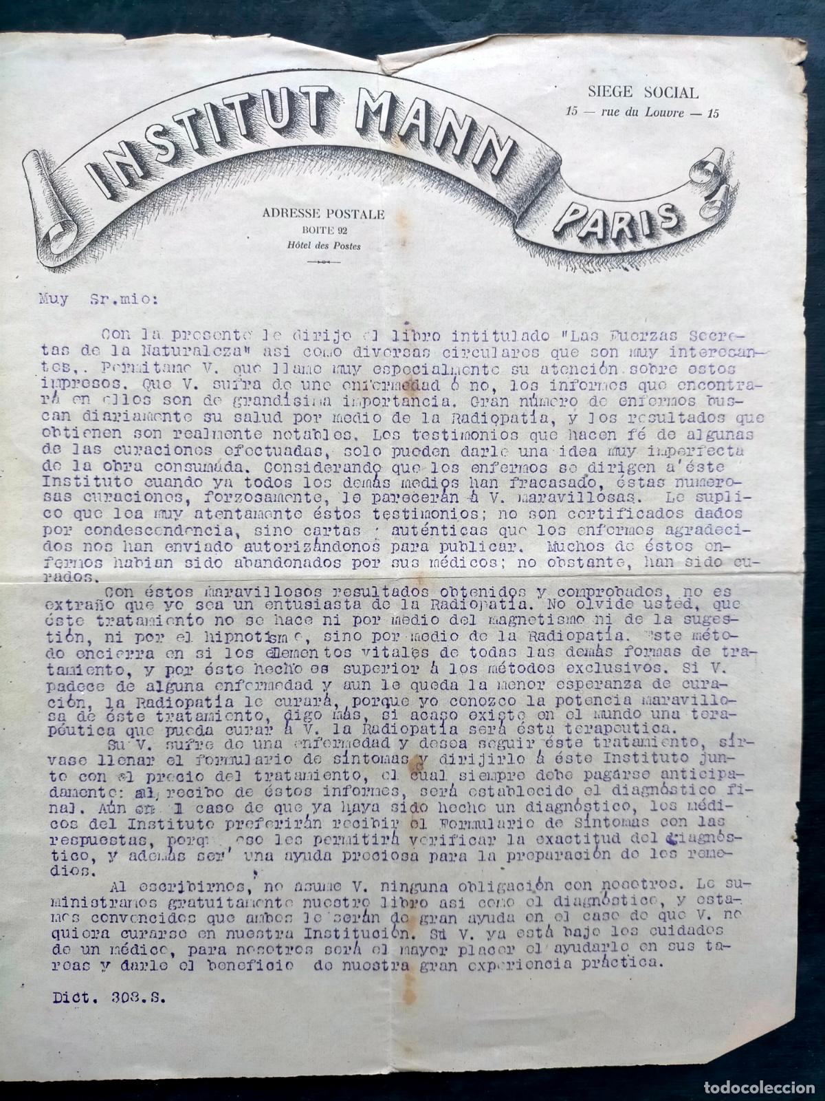 Cartas comerciales: Carta comercial documento Institut Mann Paris siege social - Foto 2