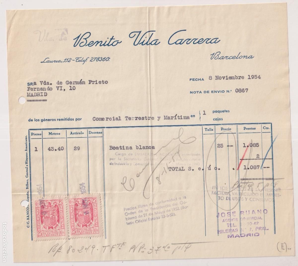 Cartas comerciales: Bentio Vila Carrera. Barcelona. - Foto 1