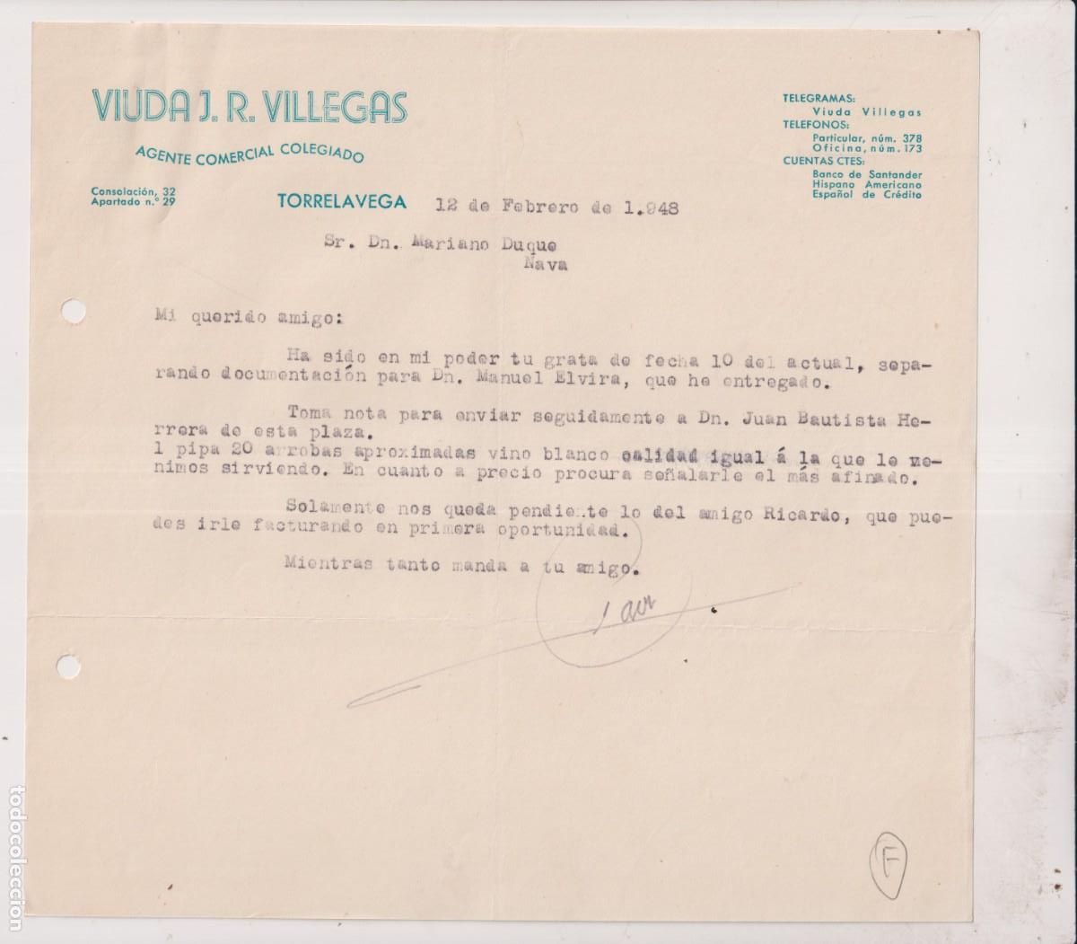 Cartas comerciales: Viuda de J. R. Villegas. Torrelavega. Santander - Foto 1