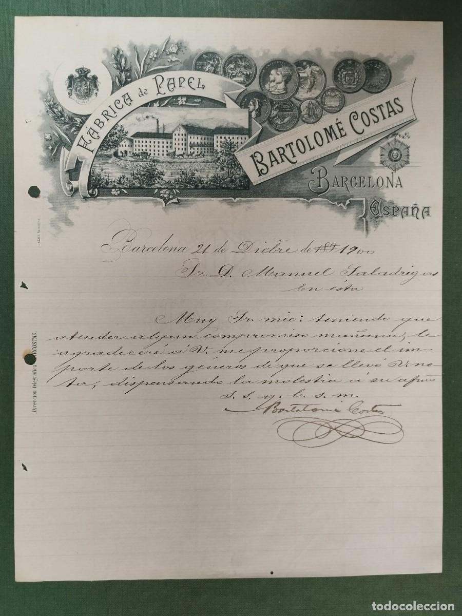 Cartas comerciales: CARTA COMERCIAL FABRICA DE PAPEL BARTOLOME COSTAS BARCELONA 1900