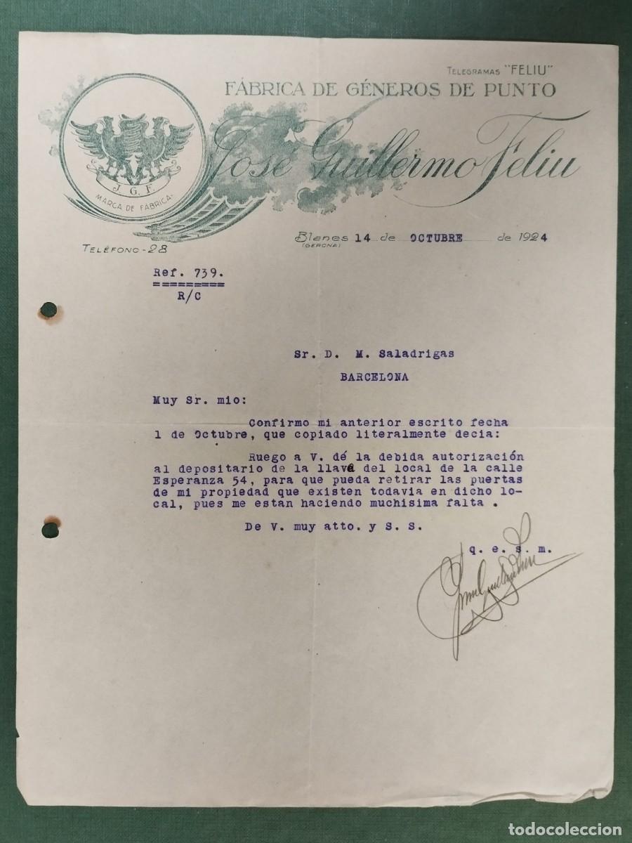 Cartas comerciales: CARTA COMERCIAL FABRICA DE GENEROS DE PUNTO JOSE GUILLERMO FELIU BLANES 1924