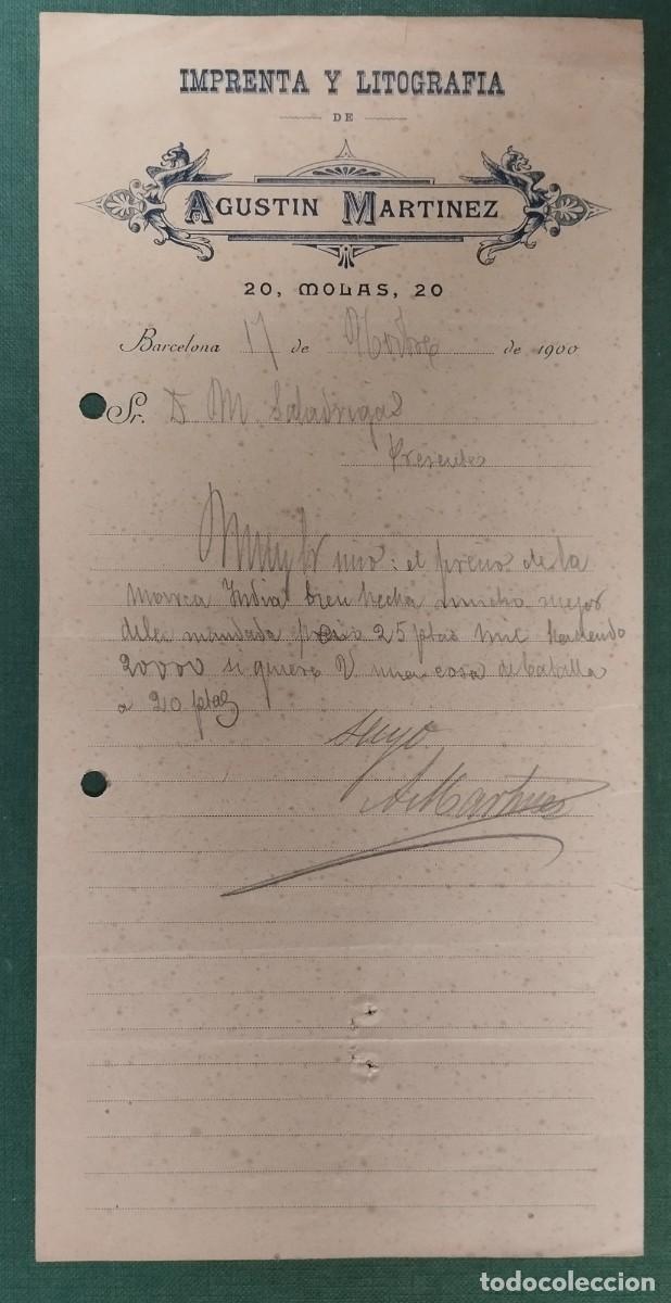 Cartas comerciales: CARTA COMERCIAL IMPRENTA Y LITOGRAFIA AGUSTIN MARTINES CALLE MOLAS BARCELONA 1900