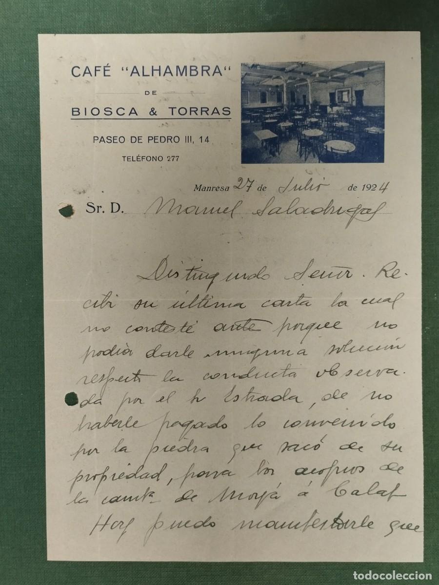 Cartas comerciales: CARTA COMERCIAL CAFE ALHAMBRA MANRESA (BARCELONA) 1924