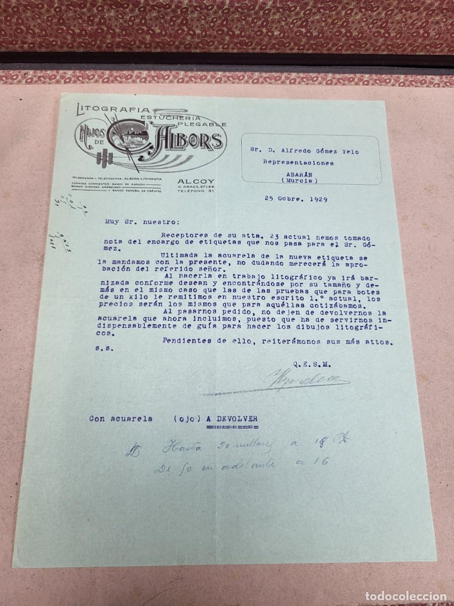 Cartas comerciales: ANTIGUA CARTA COMERCIAL PUBLICIDAD LITOGRAFIA ALBORS ALCOY ALICANTE 1929