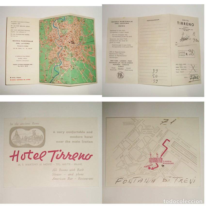 Cartas comerciales: ROMA 1959 Mapa Factura HOTEL TIRRENO y Tarjeta. BANCA NAZIONALE LAVORO. Ephemera Italia 16,5x24 cm