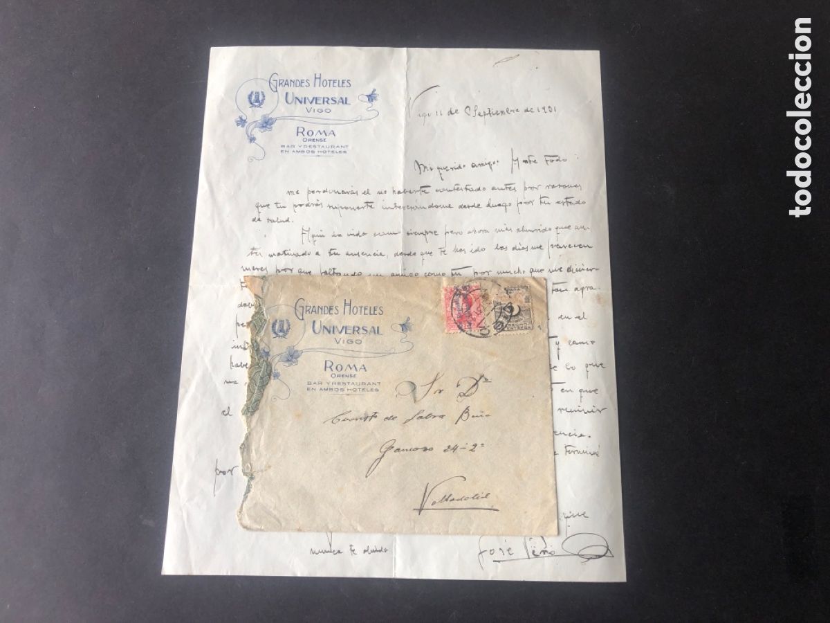 Cartas comerciales: Antigua y rara carta con sobre Hotel Universal VIGO