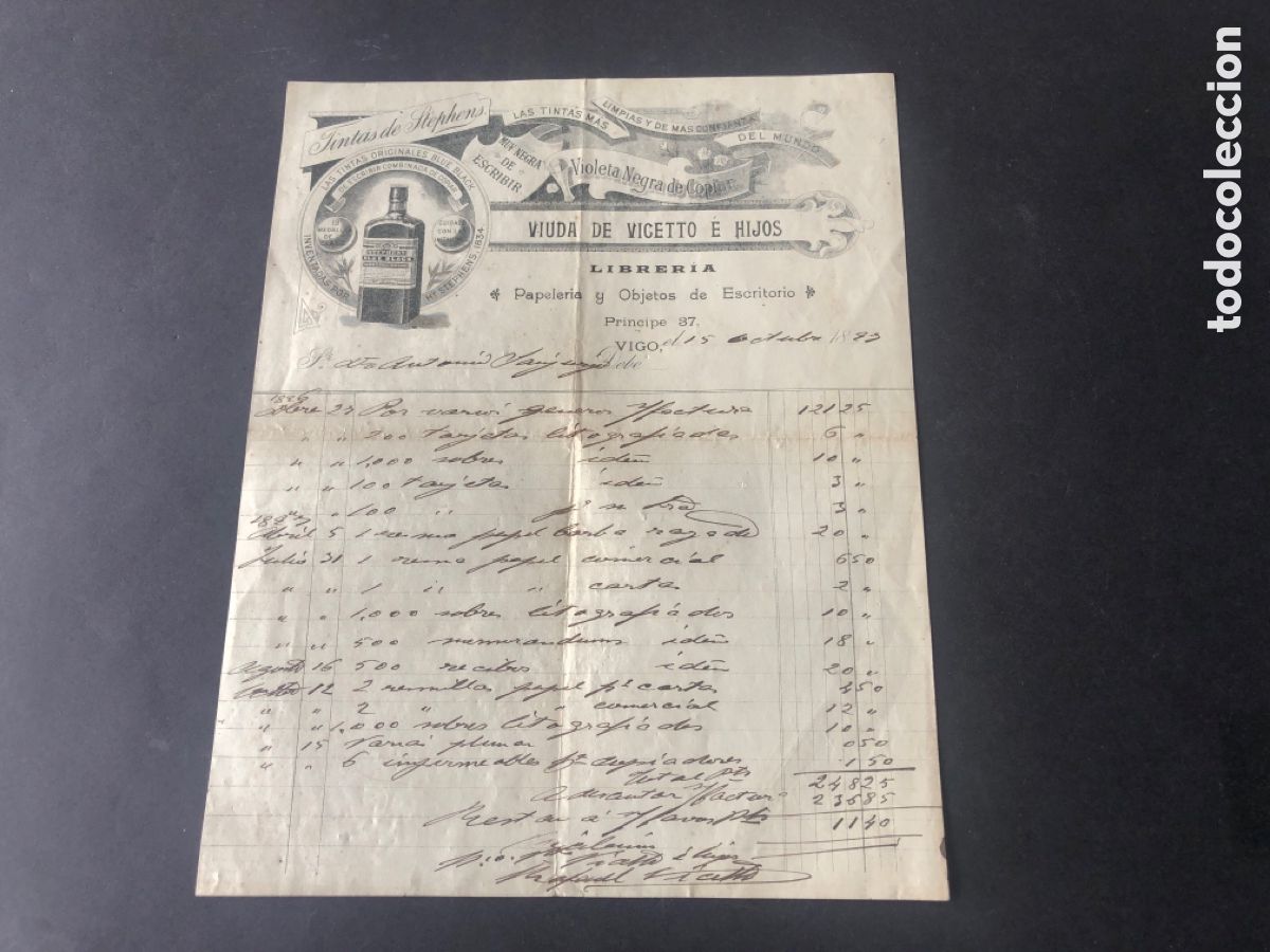 Cartas comerciales: Antigua y rara carta comercial librer&iacute;a Viuda de Vigetto e Hijos VIGO dirigida a Antonio Sanjurjo