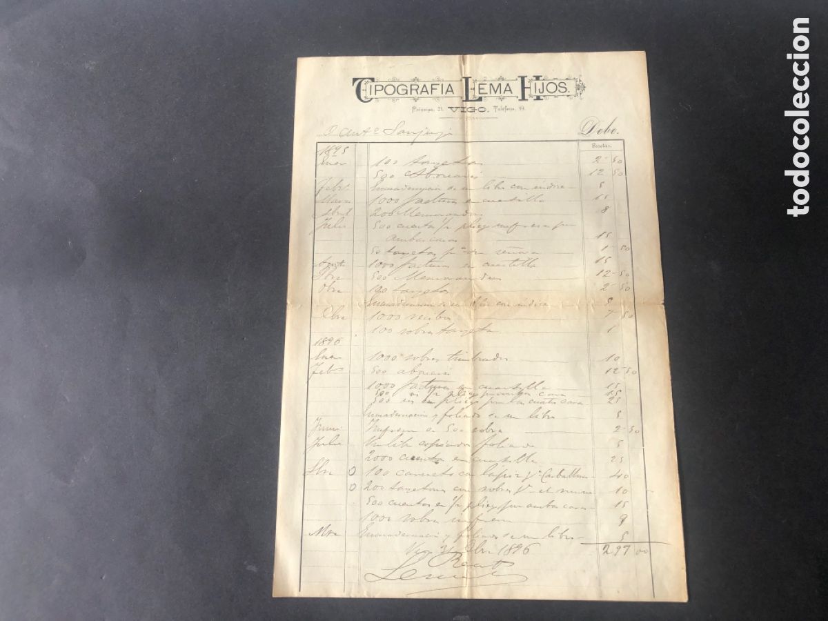 Cartas comerciales: Antigua y rara carta comercial Tipograf&iacute;a Lema Hijos VIGO dirigida a Antonio Sanjurjo