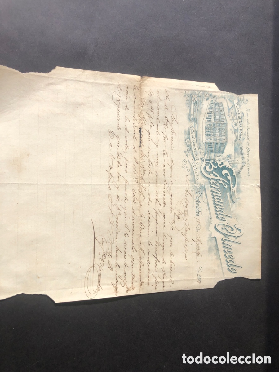 Cartas comerciales: Antigua y rara carta comercial FERNANDO OLMEDO PONTEVEDRA dirigida a Antonio Sanjurjo VIGO