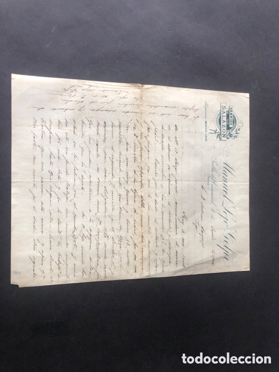 Cartas comerciales: Antigua y rara carta comercial Fabrica de Salaz&oacute;n MANUEL LOJO Puebla del Carami&ntilde;al CORU&Ntilde;A VIGO