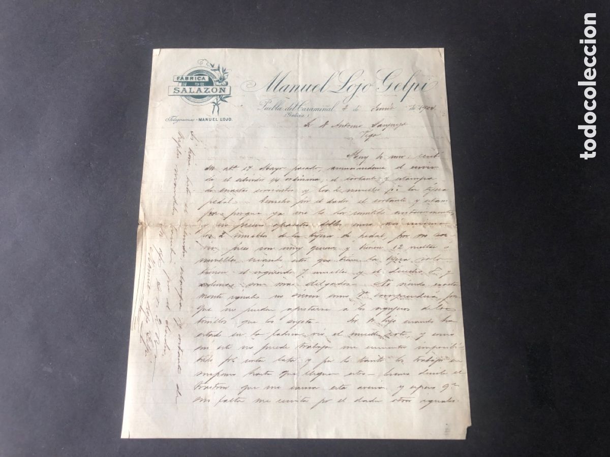 Cartas comerciales: Antigua y rara carta comercial Fabrica de Salaz&oacute;n MANUEL LOJO Puebla del Carami&ntilde;al CORU&Ntilde;A VIGO