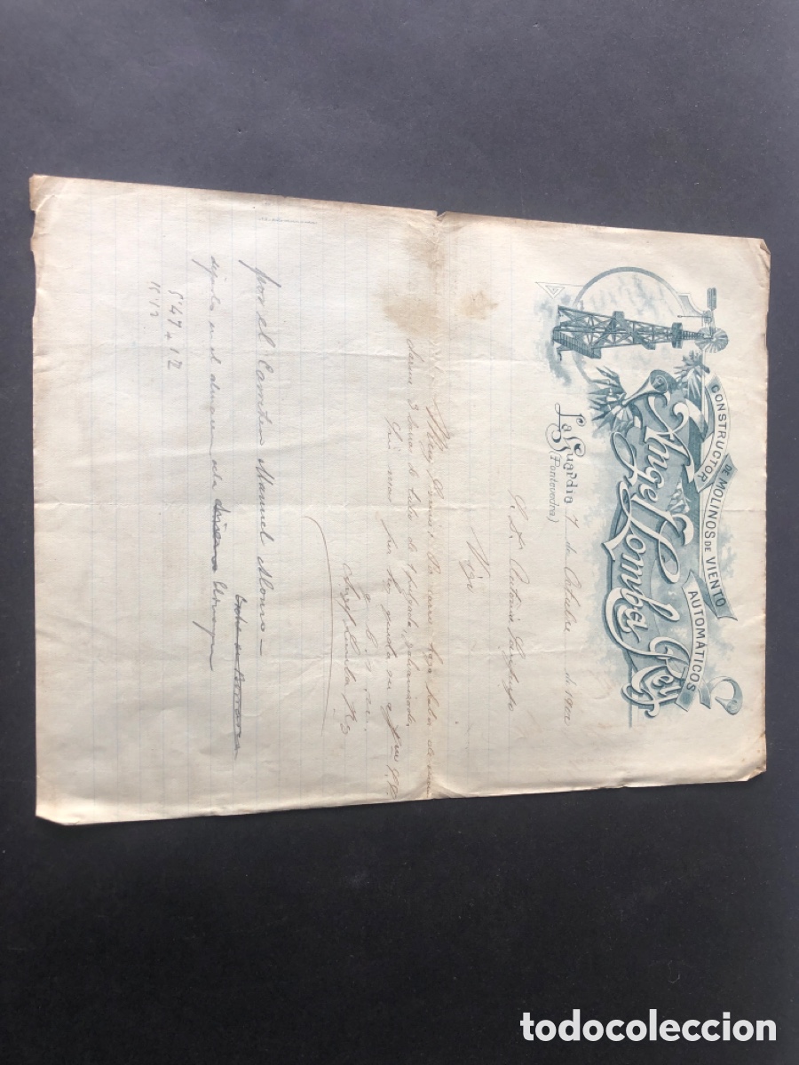 Cartas comerciales: Antigua carta comercial ANGEL LOMBA REY molinos de viento LA GUARDIA VIGO