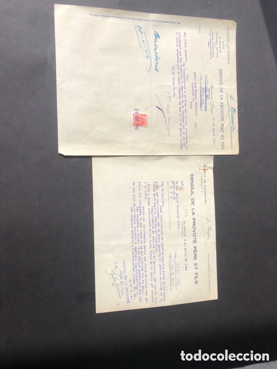 Cartas comerciales: Carta comercial ERNOUL DE LA PROVOTE PERE ET FILS el Grove PONTEVEDRA VIGO
