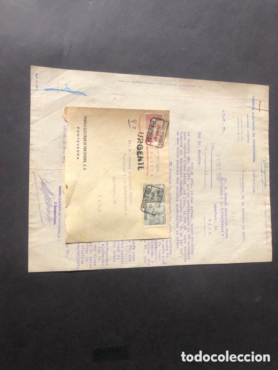 Cartas comerciales: Carta comercial TRANVIA ELECTRICO DE PONTEVEDRA dirigida a VIGO