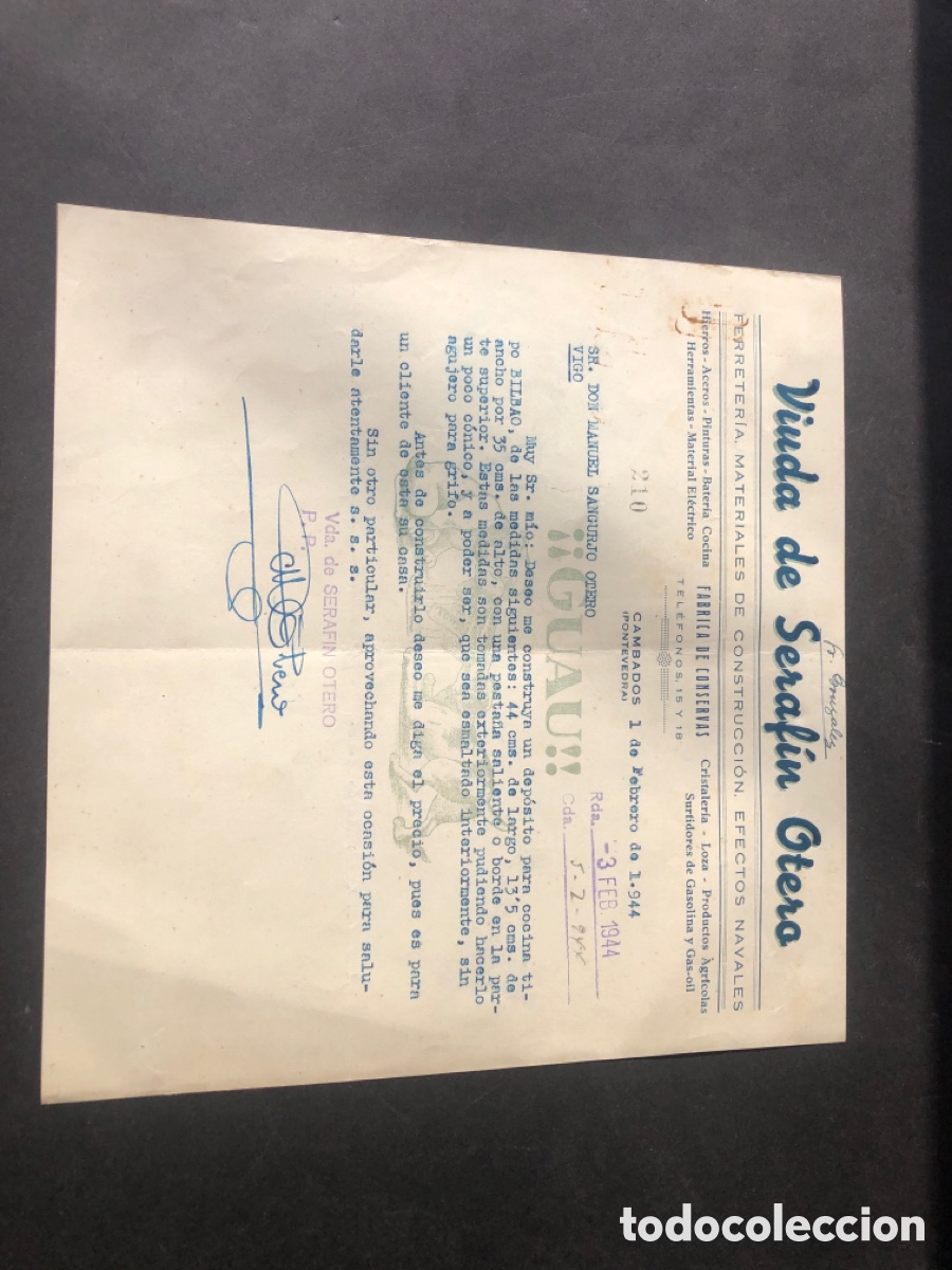 Cartas comerciales: Carta comercial Fabrica de Conservas Ferreteria VIUDA DE SERAFIN OTERO Cambados Pontevedra Vigo