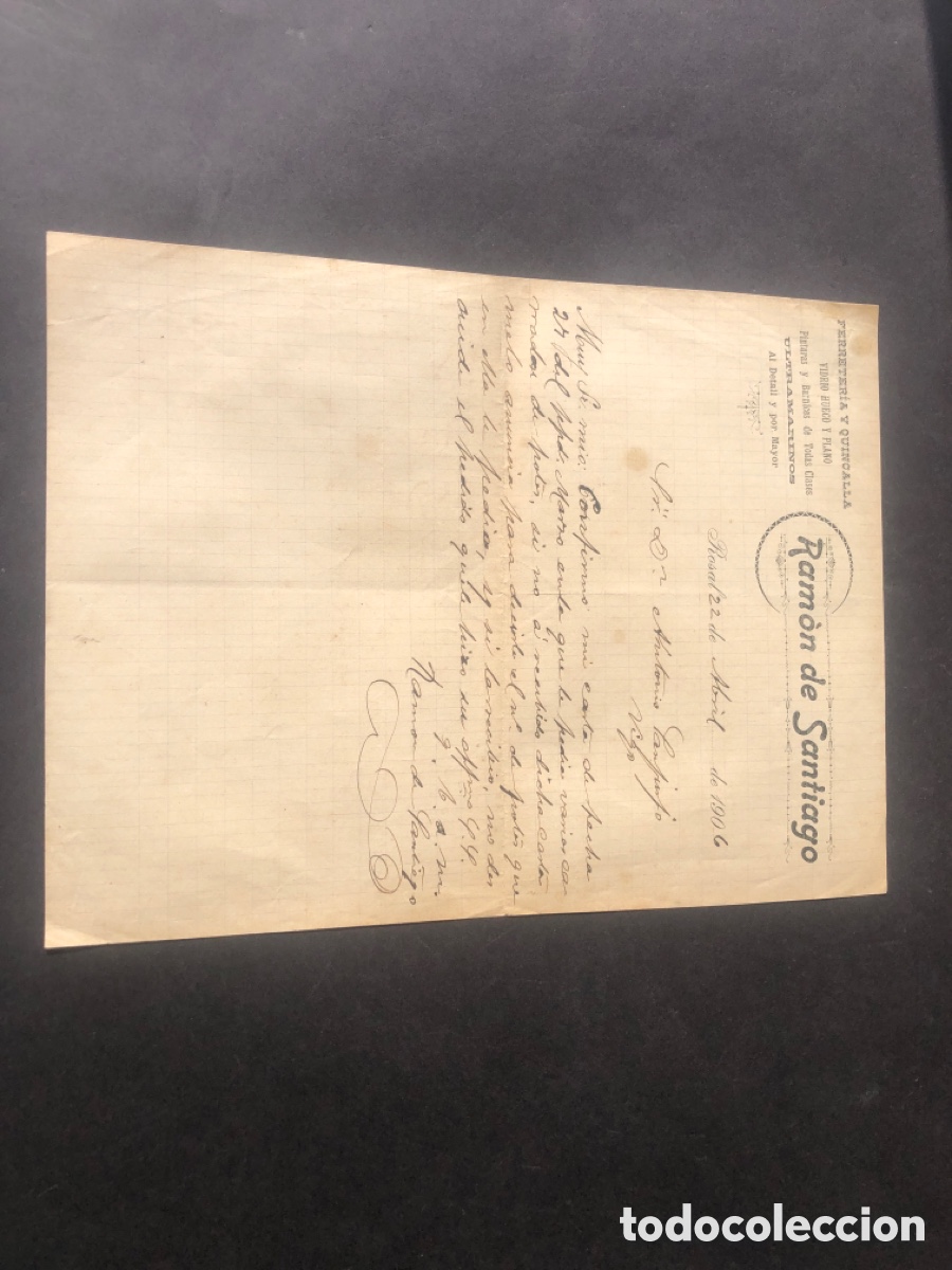 Cartas comerciales: Carta comercial ferreter&iacute;a quincalla y ultramarinos RAMON SANTIAGO EL ROSAL VIGO