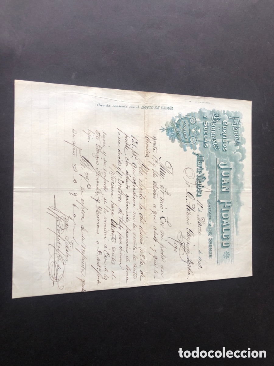 Cartas comerciales: Carta comercial fabrica de curtidos JUAN FIDALGO ALLARIZ- VILABOA ORENSE VIGO