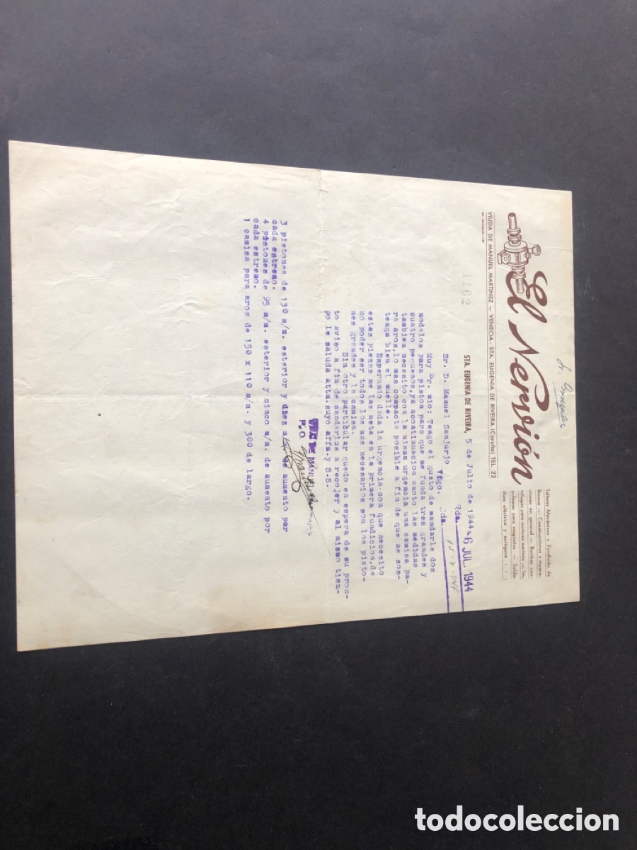 Cartas comerciales: Carta comercial talleres mecanicos EL NERVION Sta EUGENIA DE RIVEIRA CORU&Ntilde;A VIGO